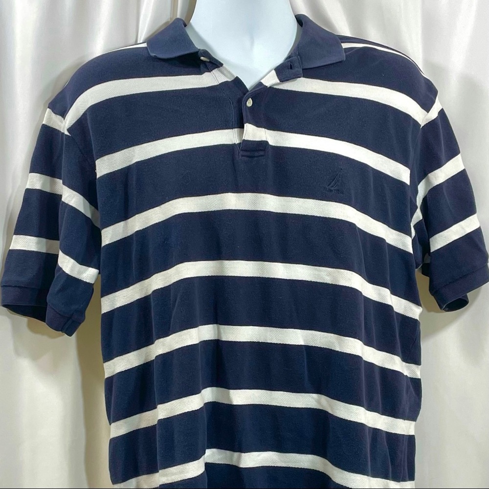 Nautica Blue & White Stripped Polo Men’s Large